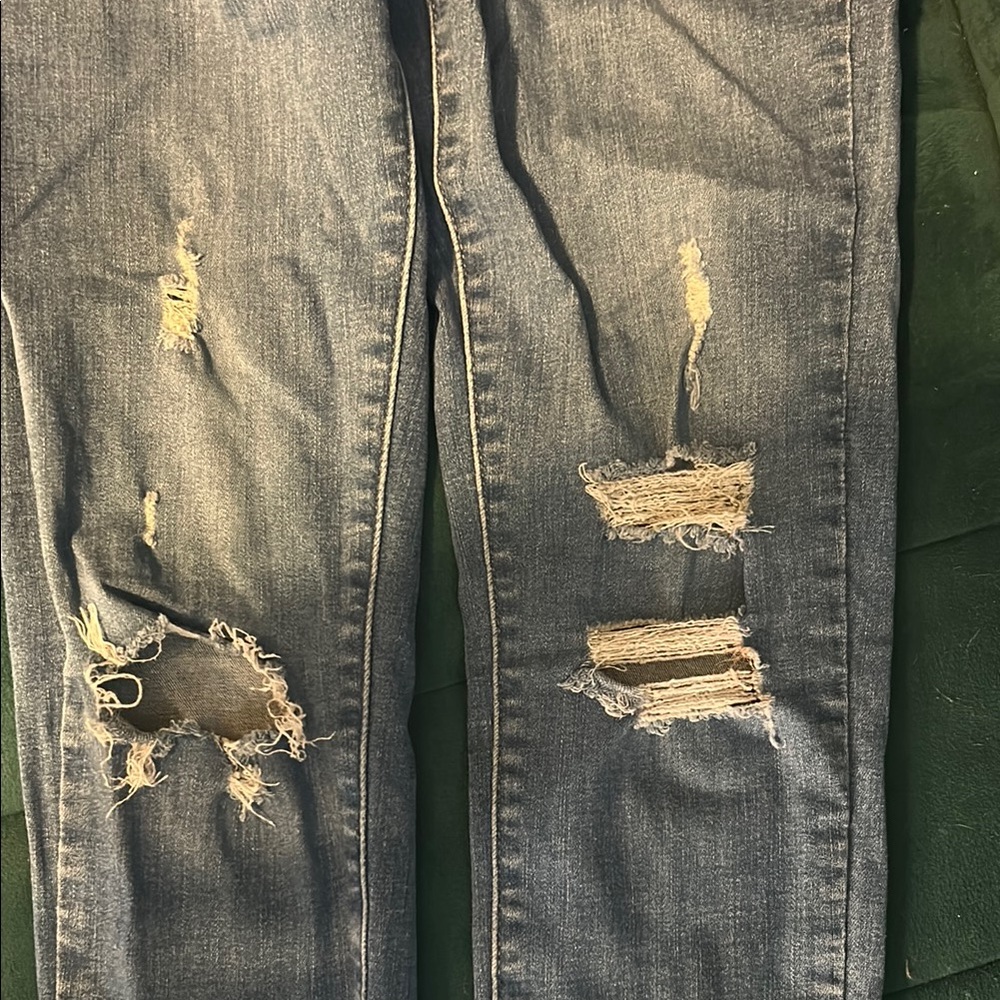 Blue High Rise Distressed Jeans - Picture 3 of 5